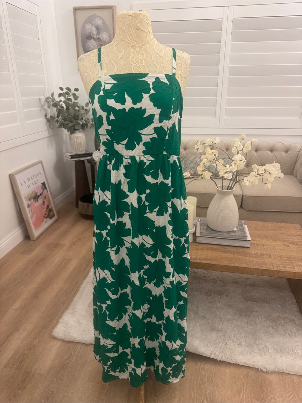 Green Floral Print Spaghetti Strap Maxi Dress